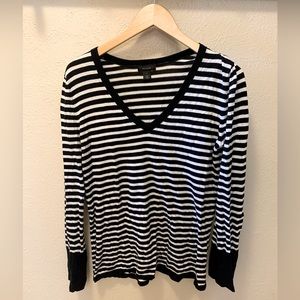 Halogen black and white striped v-neck sweater